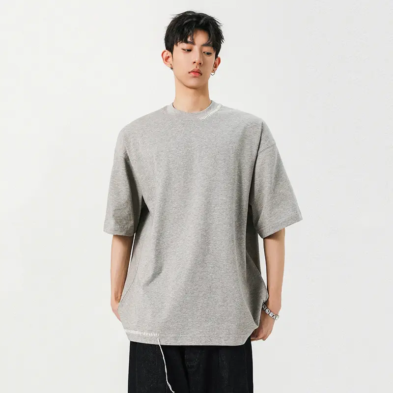 IEFB Niche Design Men's Tees Round Collar Hand-sewn Thread Contrast Color Casual Clothing Short Sleeved Loose Male Tops 9W2876