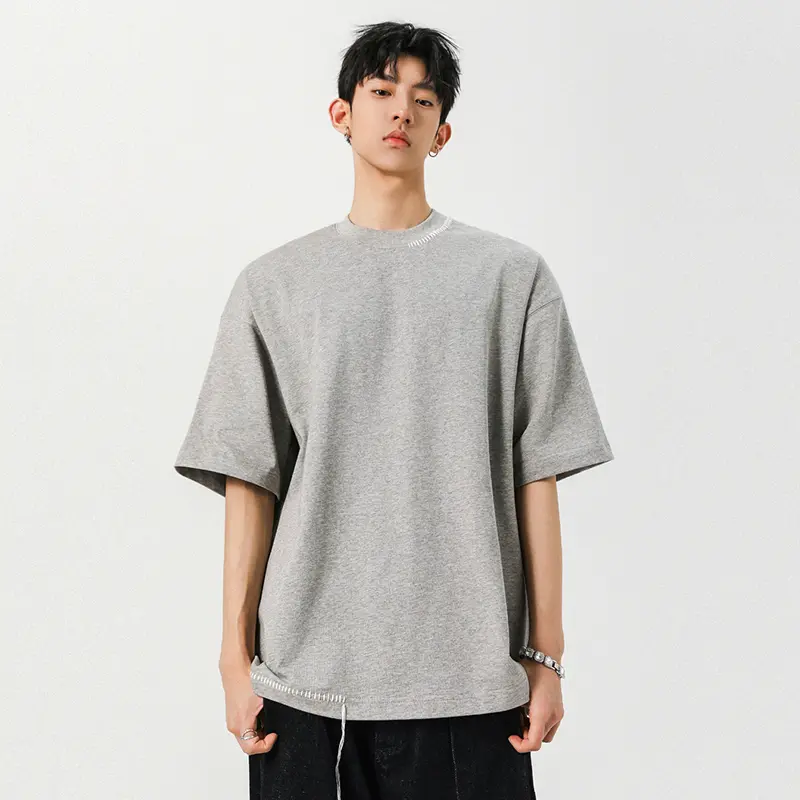 IEFB Niche Design Men's Tees Round Collar Hand-sewn Thread Contrast Color Casual Clothing Short Sleeved Loose Male Tops 9W2876