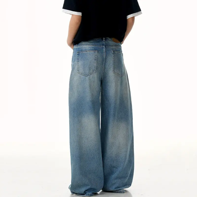 IEFB New Fashion Men's Wear Denim Pants Washed Bamboo Joint Pattern Baggy Men Loose Wide Leg Jeans Oversized Distressed 9W3002