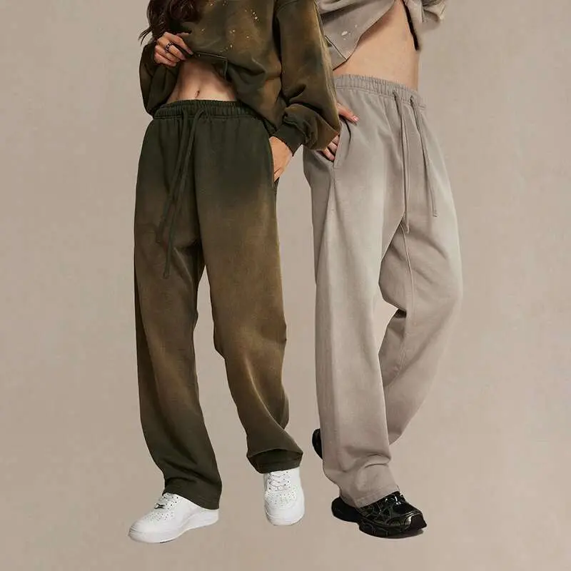 IEFB American Style Men's Sweatpants Trendy Spray Dyeing Drawstring Washed Casual Loose Men Wear Trousers Streetwear 9C9350