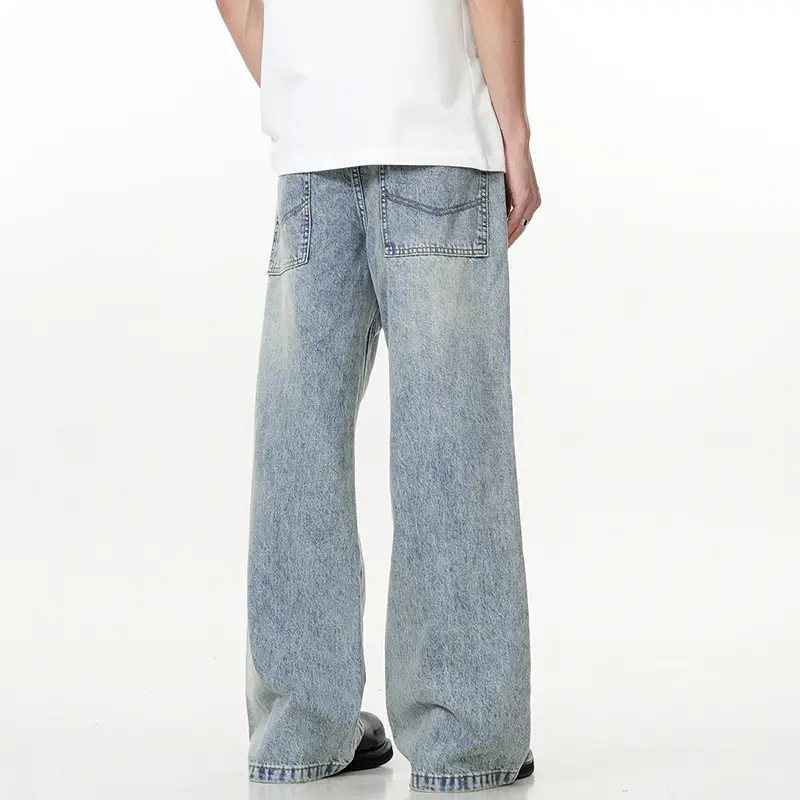 IEFB American Style Male Denim Pants Washed Double Waistband Jeans Men New Stylish Versatile Straight Trousers Summer 9W3065