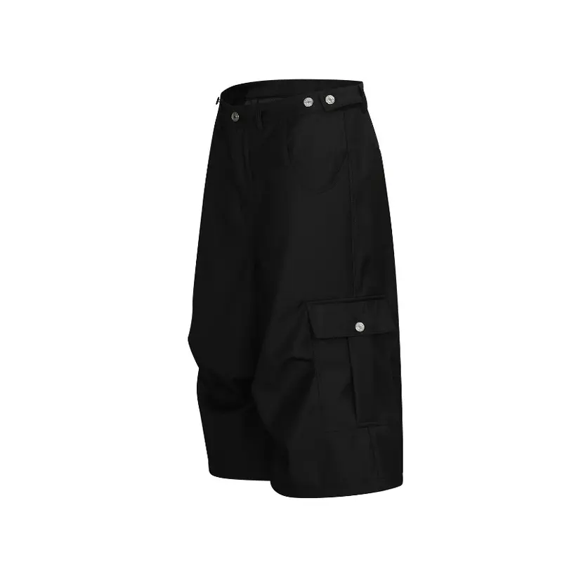 IEFB Men's Casual Shorts New Summer Trendy Pleated Design Multi Pockets Stylish Solid Color Button Design Male Bottoms 9W1772