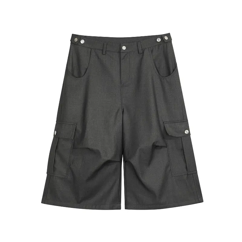 IEFB Men's Casual Shorts New Summer Trendy Pleated Design Multi Pockets Stylish Solid Color Button Design Male Bottoms 9W1772