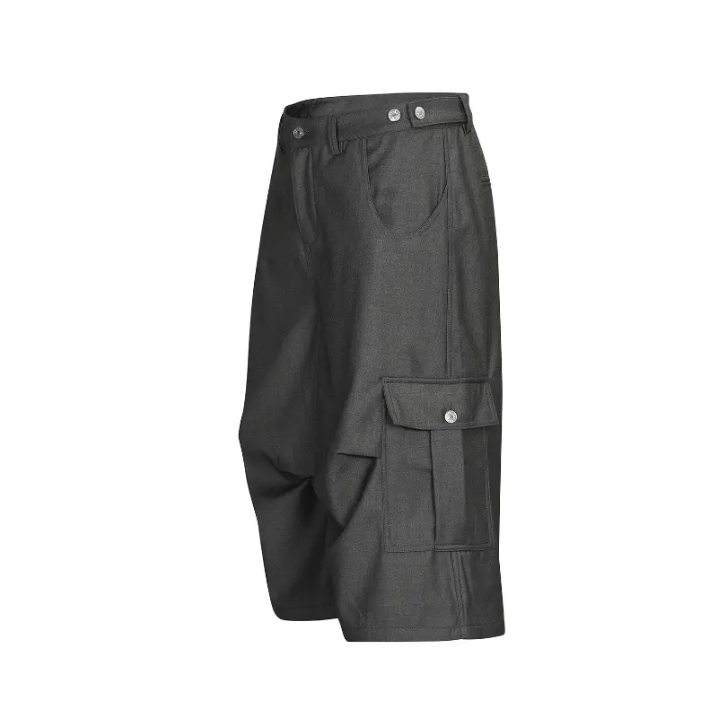 IEFB Men's Casual Shorts New Summer Trendy Pleated Design Multi Pockets Stylish Solid Color Button Design Male Bottoms 9W1772