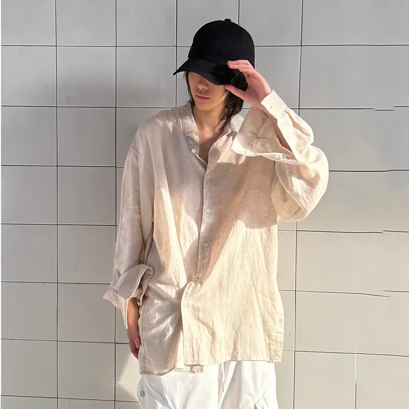 IEFB Korean Style New Chic Men Long Sleeve Shirt Loose Breathable Shirts Trendy Men's Top Solid Color Turn-down Collar 9W3635
