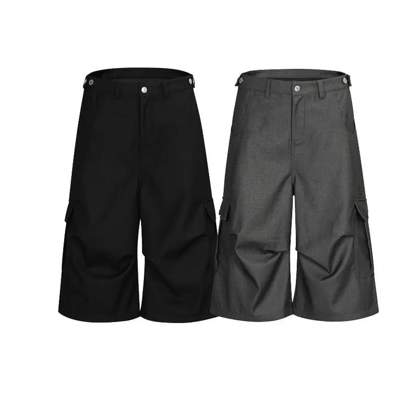IEFB Men's Casual Shorts New Summer Trendy Pleated Design Multi Pockets Stylish Solid Color Button Design Male Bottoms 9W1772