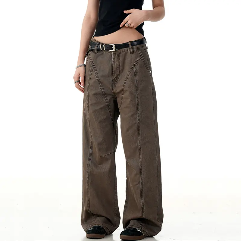 IEFB American Style Men's Cargo Jeans Solid Color Washing Straight Wide Leg Casual Male Denim Pants New Menswear Simple 9W2798