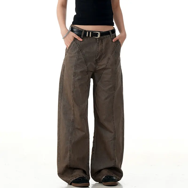 IEFB American Style Men's Cargo Jeans Solid Color Washing Straight Wide Leg Casual Male Denim Pants New Menswear Simple 9W2798