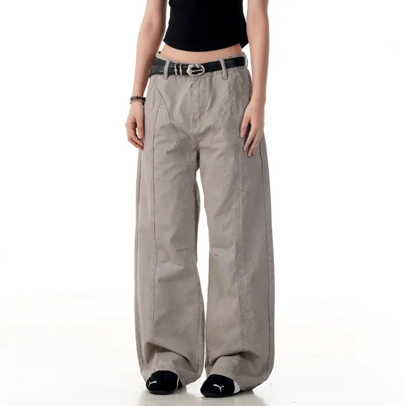 IEFB American Style Men's Cargo Jeans Solid Color Washing Straight Wide Leg Casual Male Denim Pants New Menswear Simple 9W2798