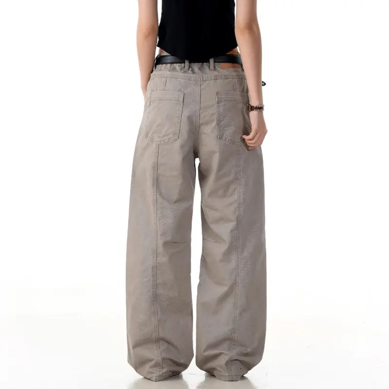 IEFB American Style Men's Cargo Jeans Solid Color Washing Straight Wide Leg Casual Male Denim Pants New Menswear Simple 9W2798