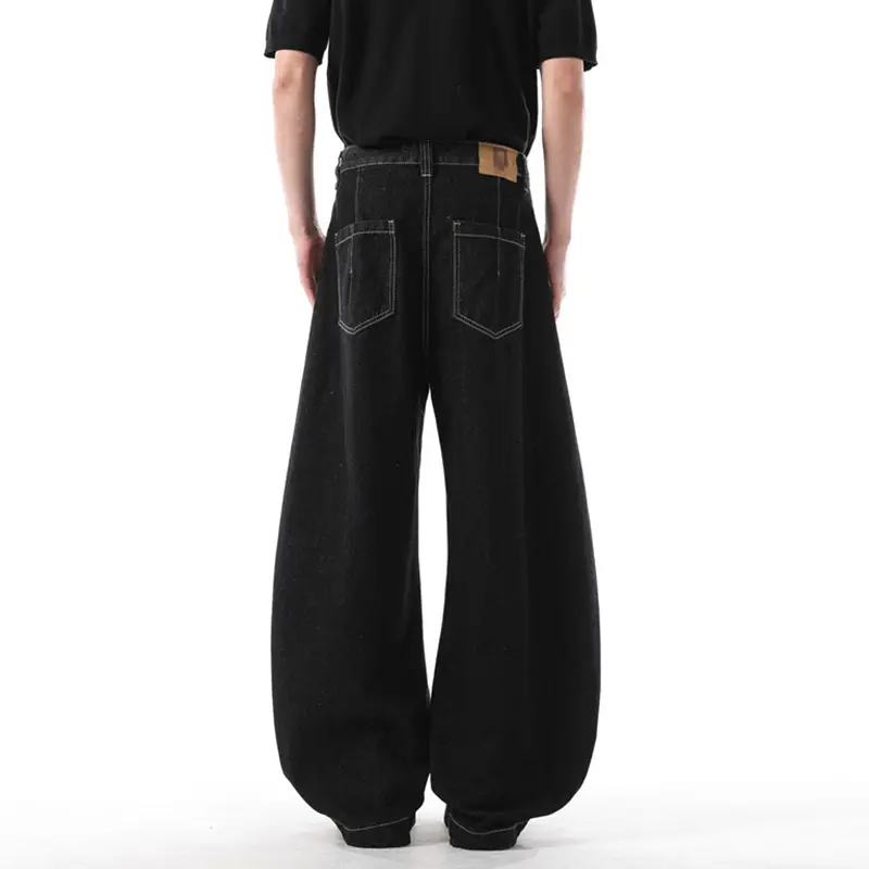 IEFB Solid Color Men's Denim Trousers Button Design Niche Cleanfit Curved Knife Pants Wide Leg Simple Male Jeans Simple 9W3316