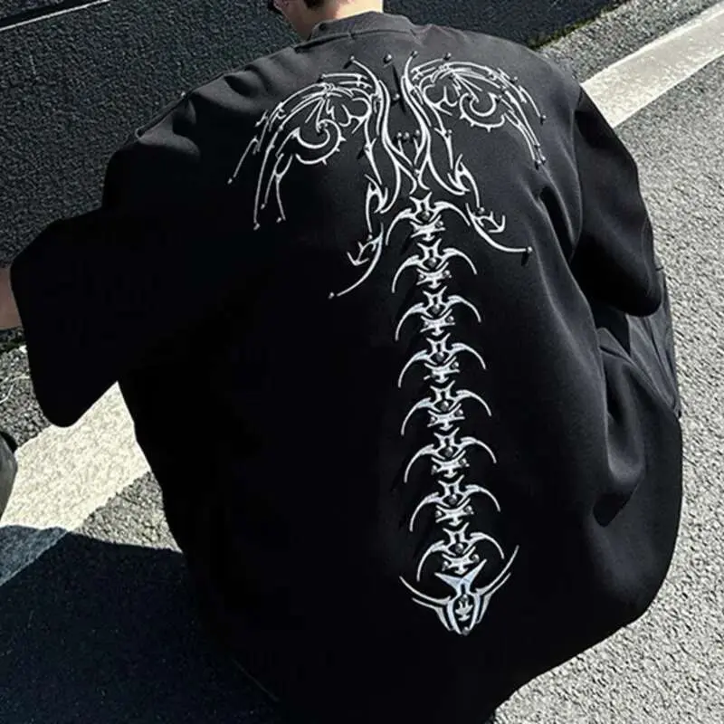 IEFB Men's T-shirts Short Sleeve New Krorean Fashion Embroidery Nail Pad Shoulder Decoration Tide Male Pullover Top 9W1664