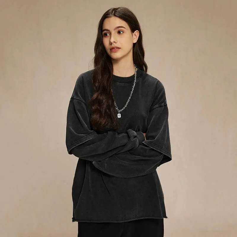 IEFB Spring Trendy Men's Top Fake Two Piece Curled Edge Round Neck Long Sleeve T-shirt Men Tie Dyeing Washed Streetwear 9W124
