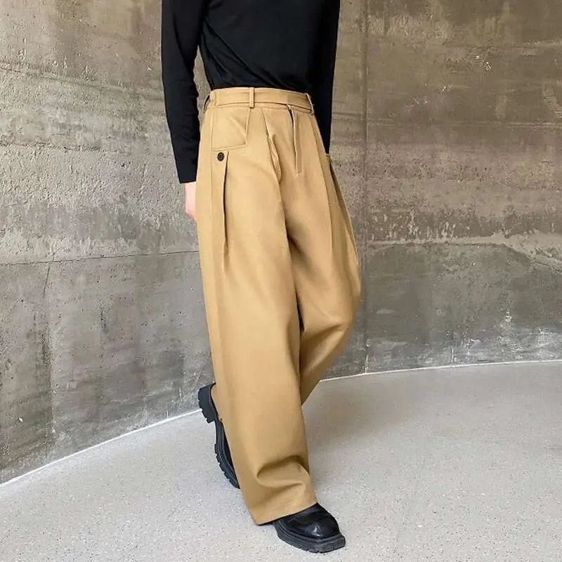 IEFB Men's Trousers Solid Color Korean Style Wide Leg Straight Leg Casual Pants Trend 2025 Spring Summer Belt Design 9C3478