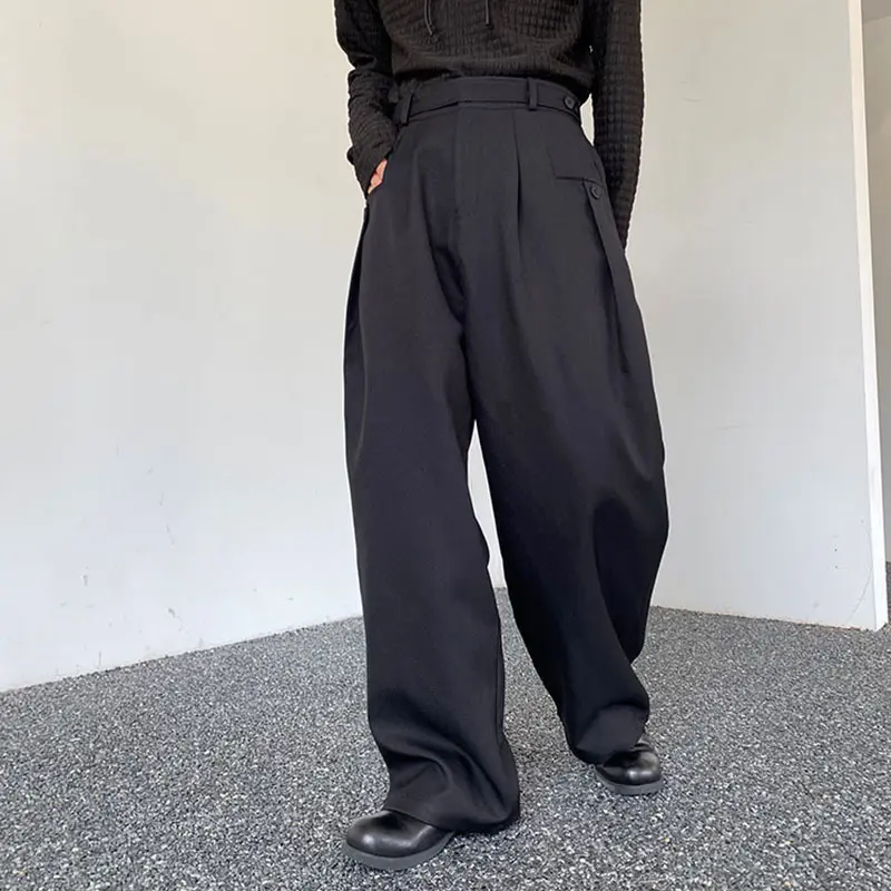 IEFB Men's Trousers Solid Color Korean Style Wide Leg Straight Leg Casual Pants Trend 2025 Spring Summer Belt Design 9C3478