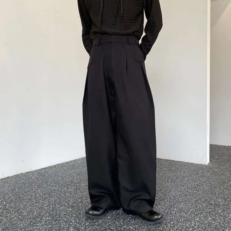 IEFB Men's Trousers Solid Color Korean Style Wide Leg Straight Leg Casual Pants Trend 2025 Spring Summer Belt Design 9C3478