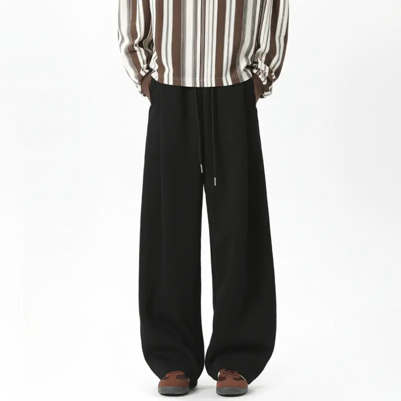 IEFB Korean Style Men's Casual Pants Solid Color Drawstring All-match Trousers Straight Leg Elastic Waist Male Bottom New 9W3893