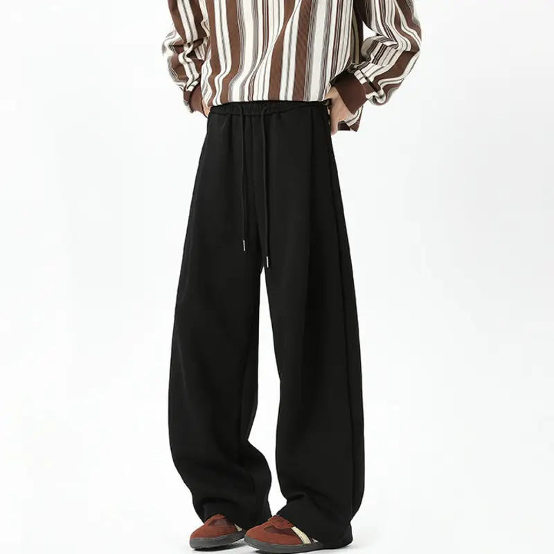 IEFB Korean Style Men's Casual Pants Solid Color Drawstring All-match Trousers Straight Leg Elastic Waist Male Bottom New 9W3893