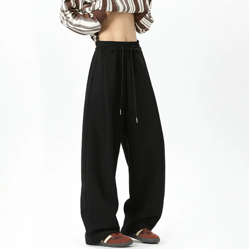 IEFB Korean Style Men's Casual Pants Solid Color Drawstring All-match Trousers Straight Leg Elastic Waist Male Bottom New 9W3893