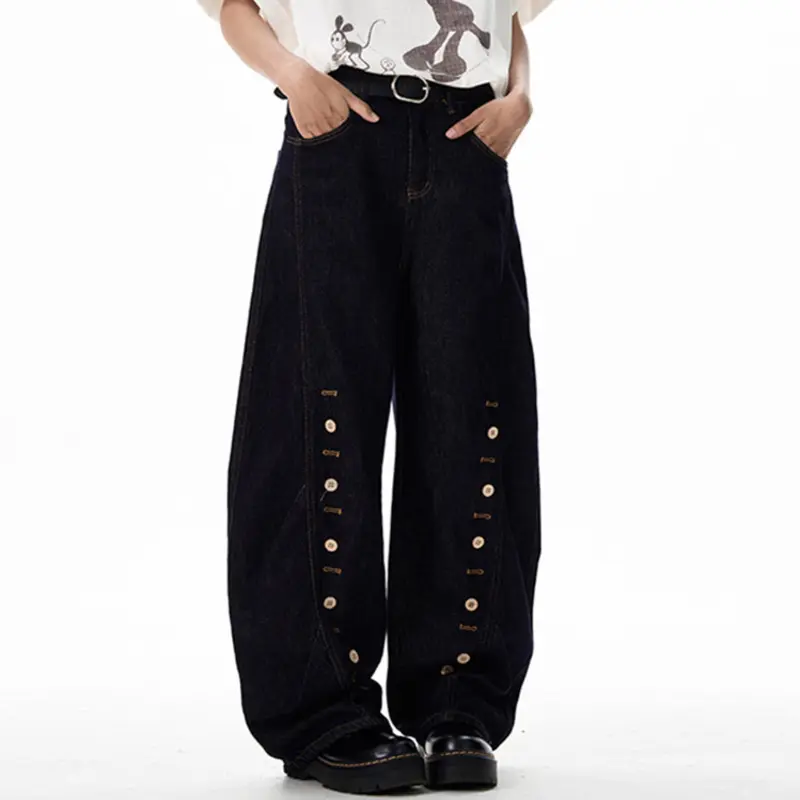 IEFB High Street Men's Denim Pants Multi Buttons Decoration Personality American New Stylish Male Curved-blade Jeans 9W2240