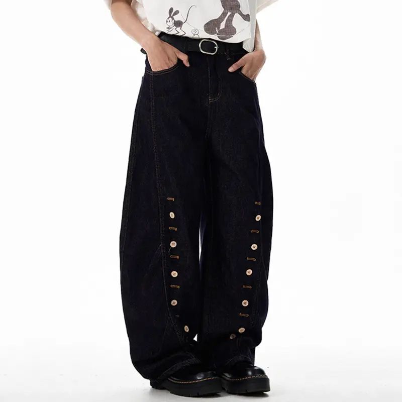 IEFB High Street Men's Denim Pants Multi Buttons Decoration Personality American New Stylish Male Curved-blade Jeans 9W2240