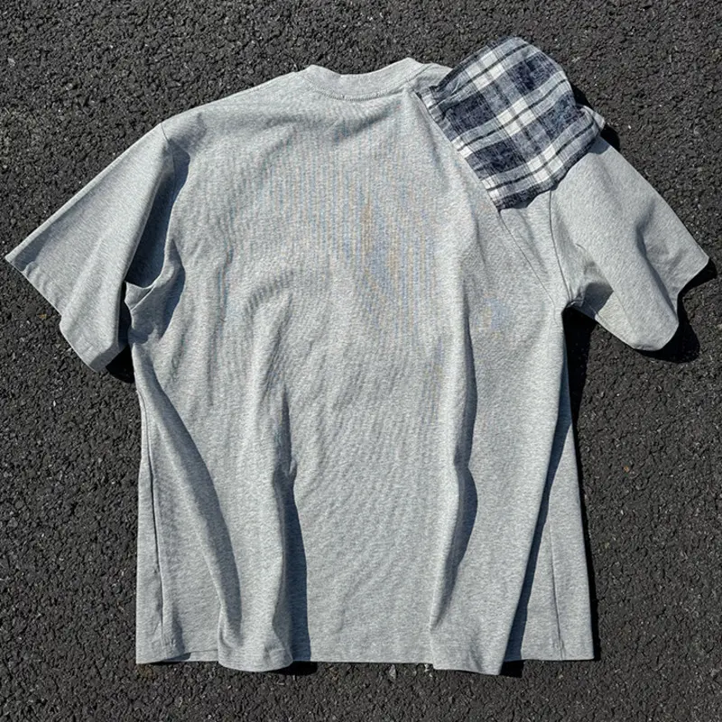 IEFB Men's T-shirts Short Sleeve New Summer New Plaid Splicing Contrasting Color Loose Fake Two-piece Male Casual Tees 9W2186