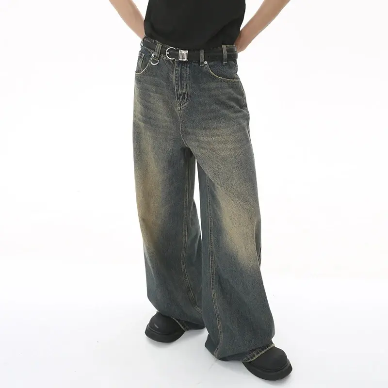 New Men's Baggy Straight Leg Wide Leg Jeans Male Fashion Vintage Wash Casual Denim Pants Youth Popular Brand Streetwear Trousers