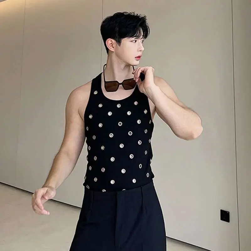 IEFB Niche Design Vest Trend Men's Hollow Out Metal Hole Personality Pullover Tank Top Korean Style Sleeveless Streetwaer 9C1564