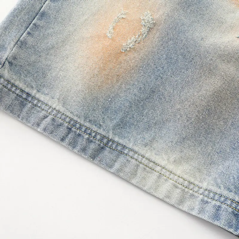 IEFB Niche Design Men's Denim Shorts Mud Dying Contrast Color Holes Cropped Trousers Straight Wide Leg Male Jeans Summer 9W3354