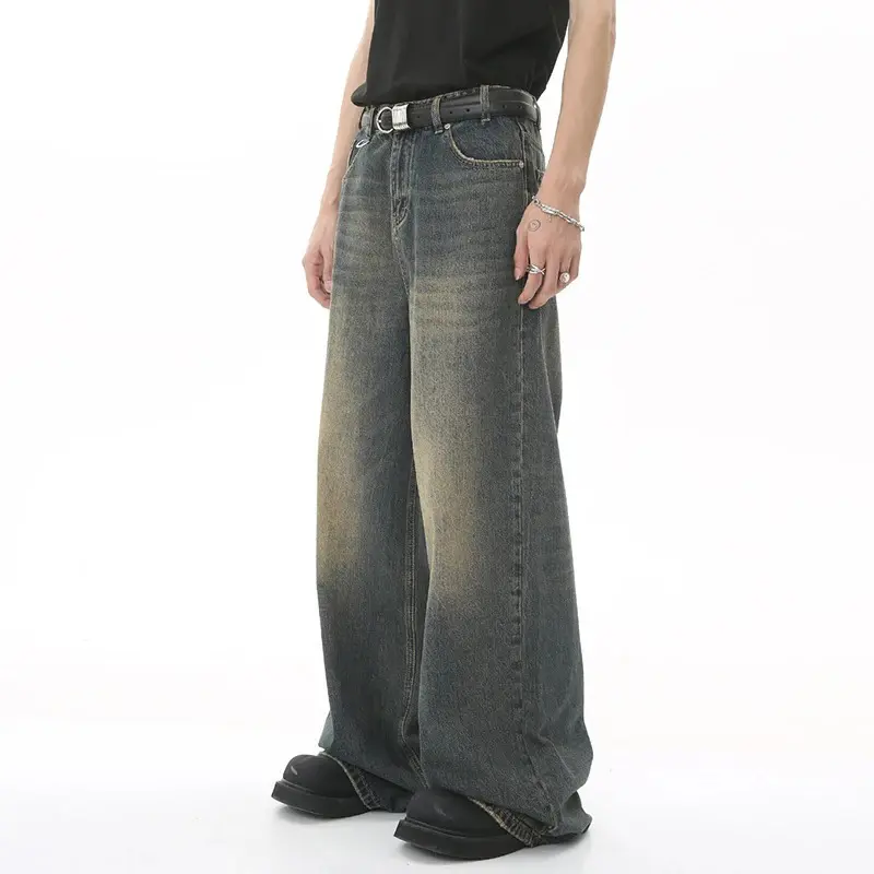New Men's Baggy Straight Leg Wide Leg Jeans Male Fashion Vintage Wash Casual Denim Pants Youth Popular Brand Streetwear Trousers