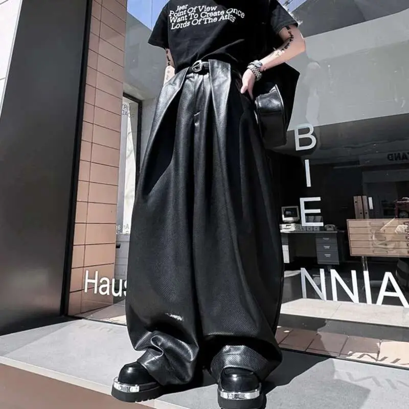 IEFB Men's Casual Pants New American Style Niche Leather Curved Knife Straight Wide Leg Trendy Male Summer Trousers 9W2174