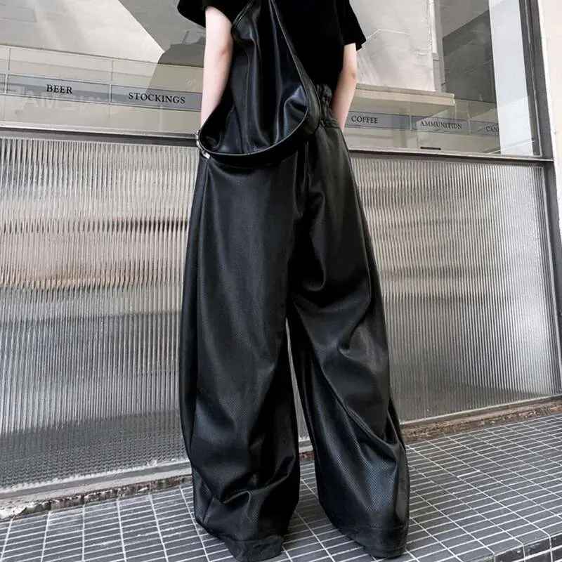 IEFB Men's Casual Pants New American Style Niche Leather Curved Knife Straight Wide Leg Trendy Male Summer Trousers 9W2174