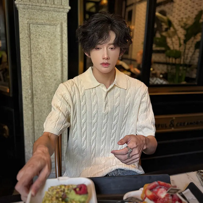 IEFB Men's Short Sleeve T-shirts Twisted Flower Fashion Solid Color Trendy New Korean Style Handsome Male Clothing 9W2192