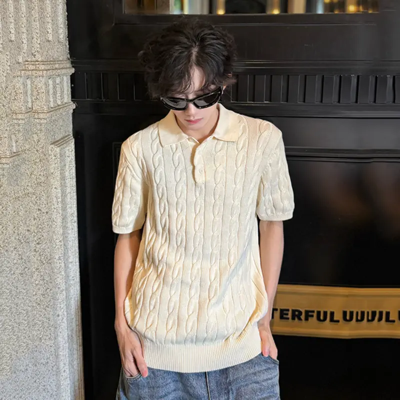 IEFB Men's Short Sleeve T-shirts Twisted Flower Fashion Solid Color Trendy New Korean Style Handsome Male Clothing 9W2192