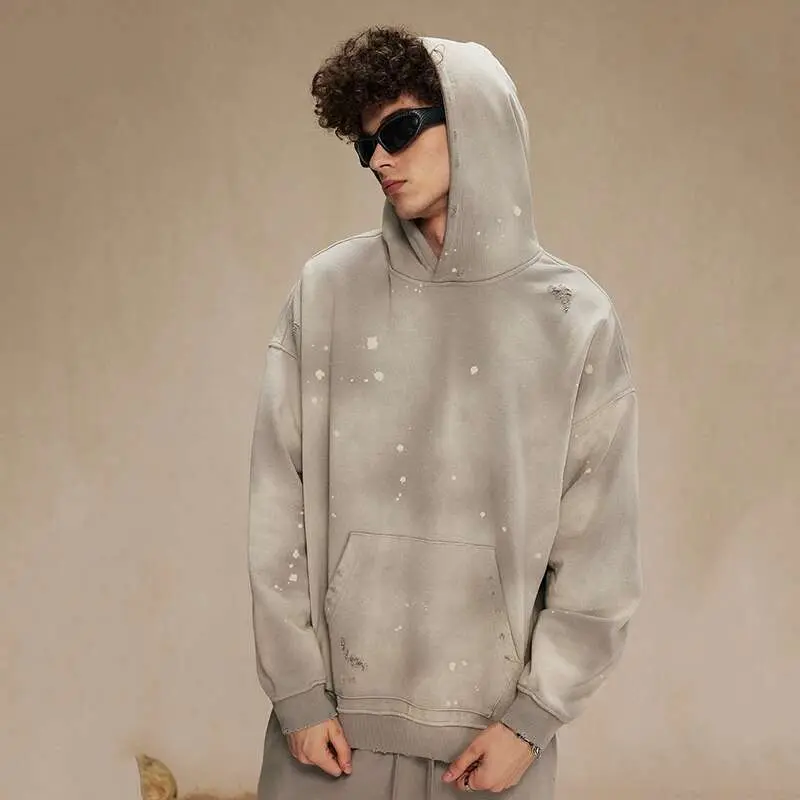 IEFB American Style Male Hoodies Make Old Spray Splash-ink Hole Design Men's Sweatshirt Winter Spring New Trendy Men Wear 9W123
