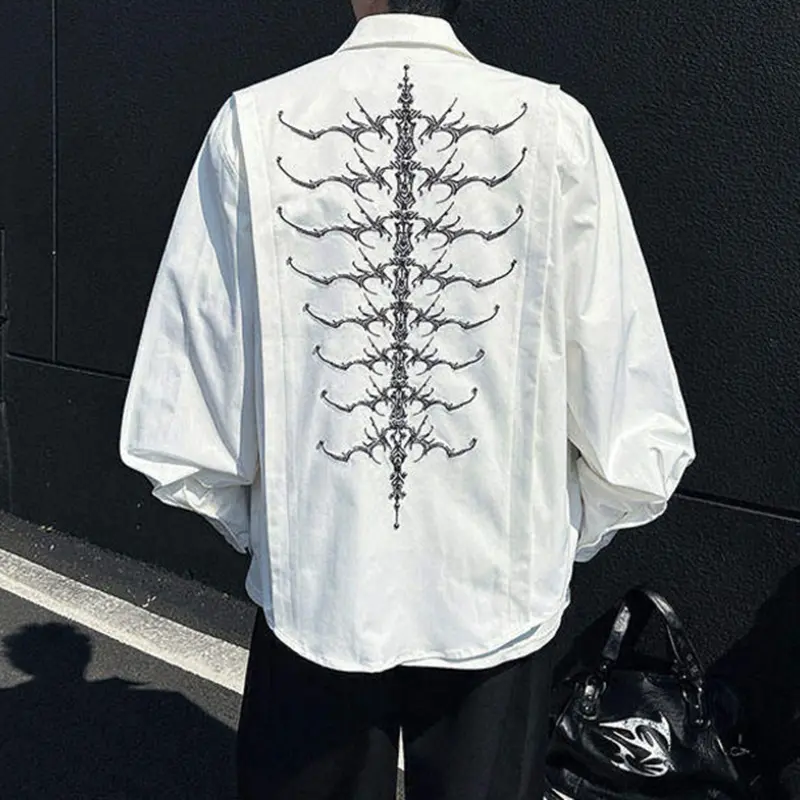 IEFB Men's Shirts Long Sleeve Turn-down Collar Trendy New Korean Style Embroidery Bead Male Rivet Pad Shoulder Menwear 9W2083