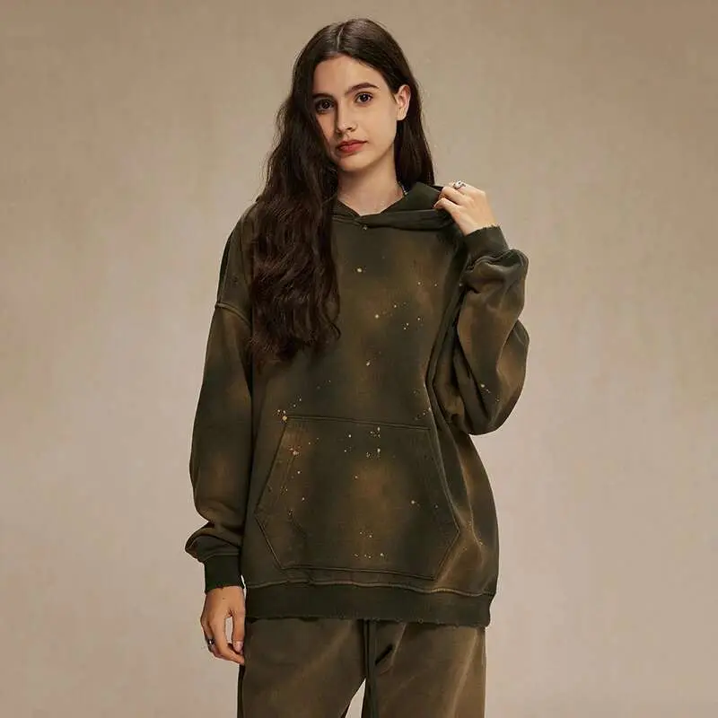 IEFB American Style Male Hoodies Make Old Spray Splash-ink Hole Design Men's Sweatshirt Winter Spring New Trendy Men Wear 9W123