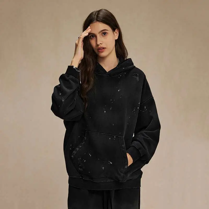 IEFB American Style Male Hoodies Make Old Spray Splash-ink Hole Design Men's Sweatshirt Winter Spring New Trendy Men Wear 9W123