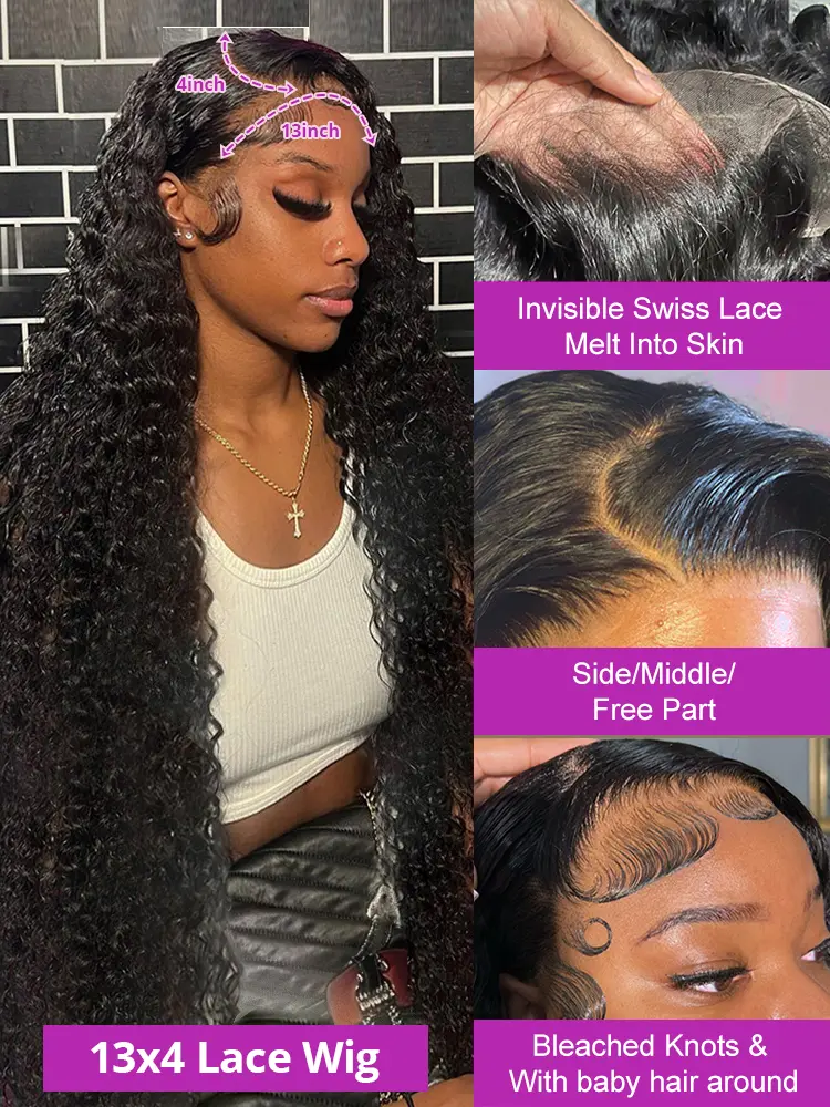 40 46 Inch Deep Wave 13x6 13x4 Hd Lace Front Human Hair Wig 250 Density Water Curly 360 Lace Frontal Wigs Human Hair For Women