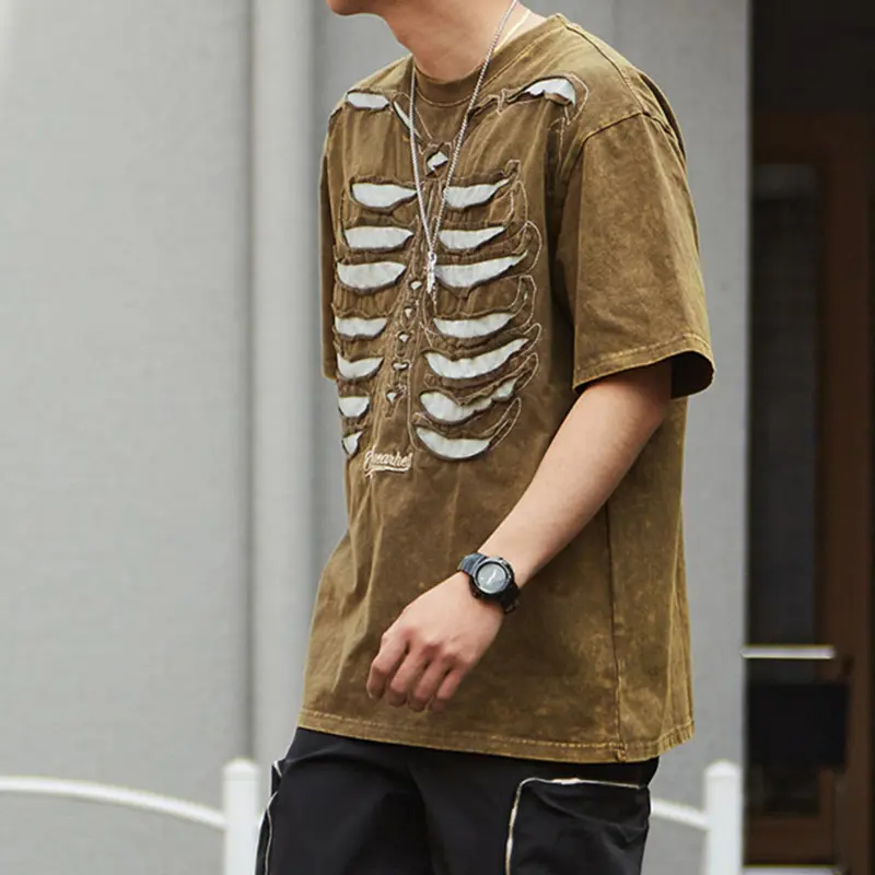 IEFB Men's T-shirts Short Sleeve Doublelayer Pattern Trendy New Krean Style Washed Personalitiy Pullover Male Clothing 9W2146