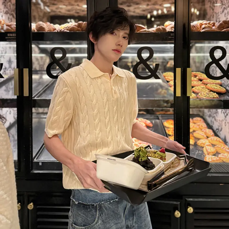 IEFB Men's Short Sleeve T-shirts Twisted Flower Fashion Solid Color Trendy New Korean Style Handsome Male Clothing 9W2192