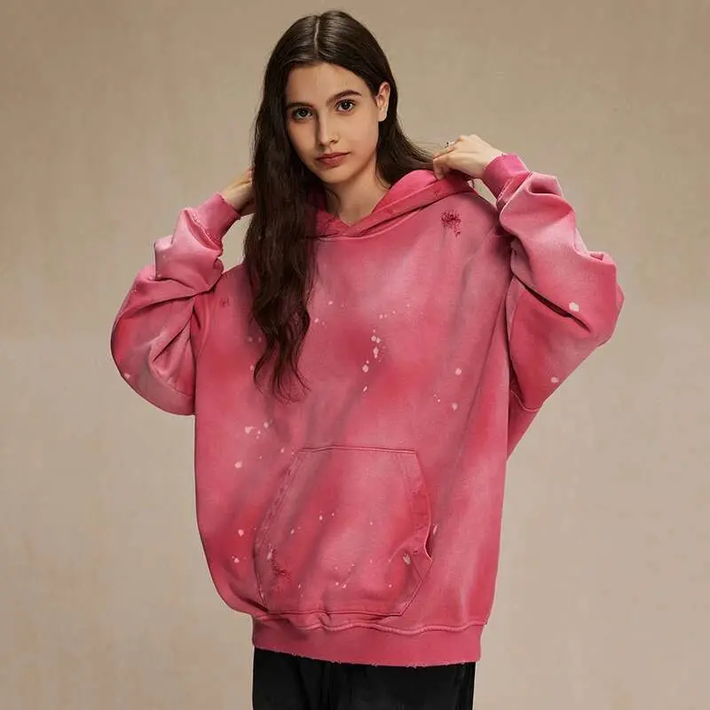 IEFB American Style Male Hoodies Make Old Spray Splash-ink Hole Design Men's Sweatshirt Winter Spring New Trendy Men Wear 9W123