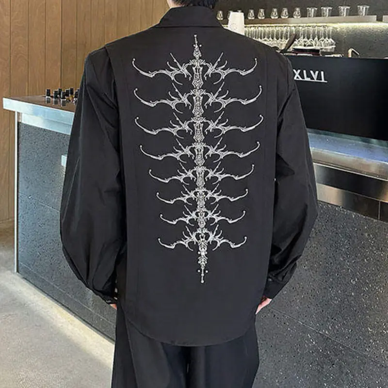 IEFB Men's Shirts Long Sleeve Turn-down Collar Trendy New Korean Style Embroidery Bead Male Rivet Pad Shoulder Menwear 9W2083