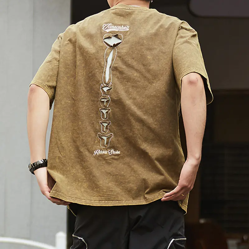 IEFB Men's T-shirts Short Sleeve Doublelayer Pattern Trendy New Krean Style Washed Personalitiy Pullover Male Clothing 9W2146