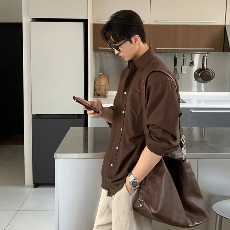 IEFB Men's Shirts Long Sleeve New Korean Style Solid Color Stylish Turn-down Collar Causal Trendy Male Loose Clothing 9W1981