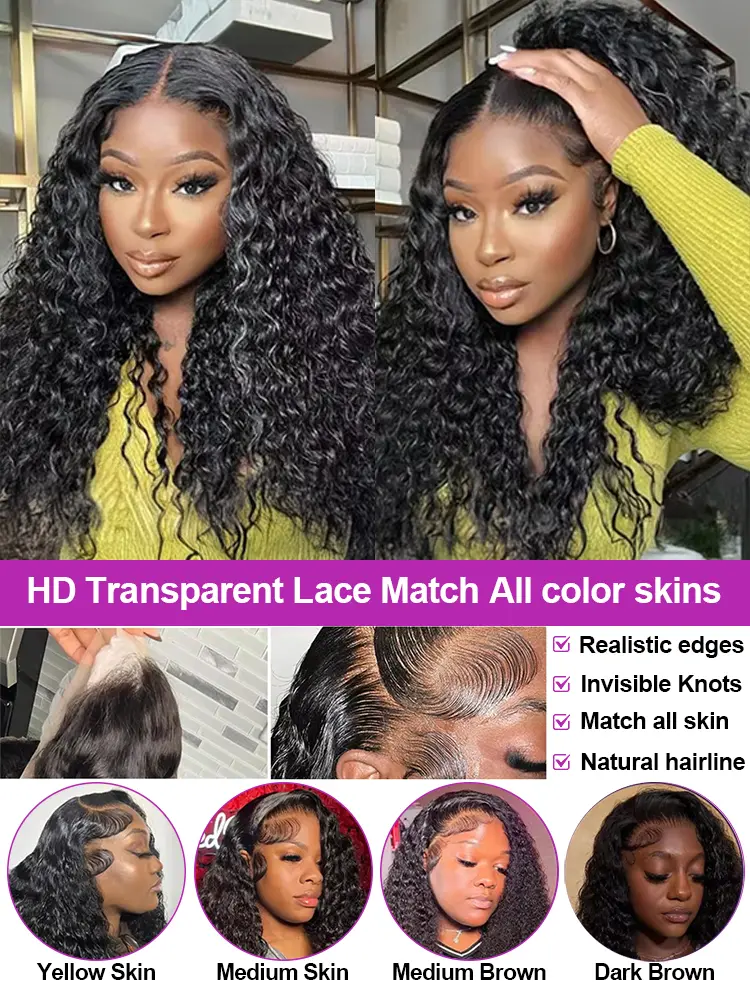 40 46 Inch Deep Wave 13x6 13x4 Hd Lace Front Human Hair Wig 250 Density Water Curly 360 Lace Frontal Wigs Human Hair For Women