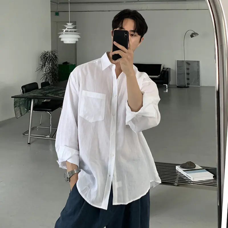 IEFB Men's Shirts Long Sleeve New Korean Style Solid Color Stylish Turn-down Collar Causal Trendy Male Loose Clothing 9W1981