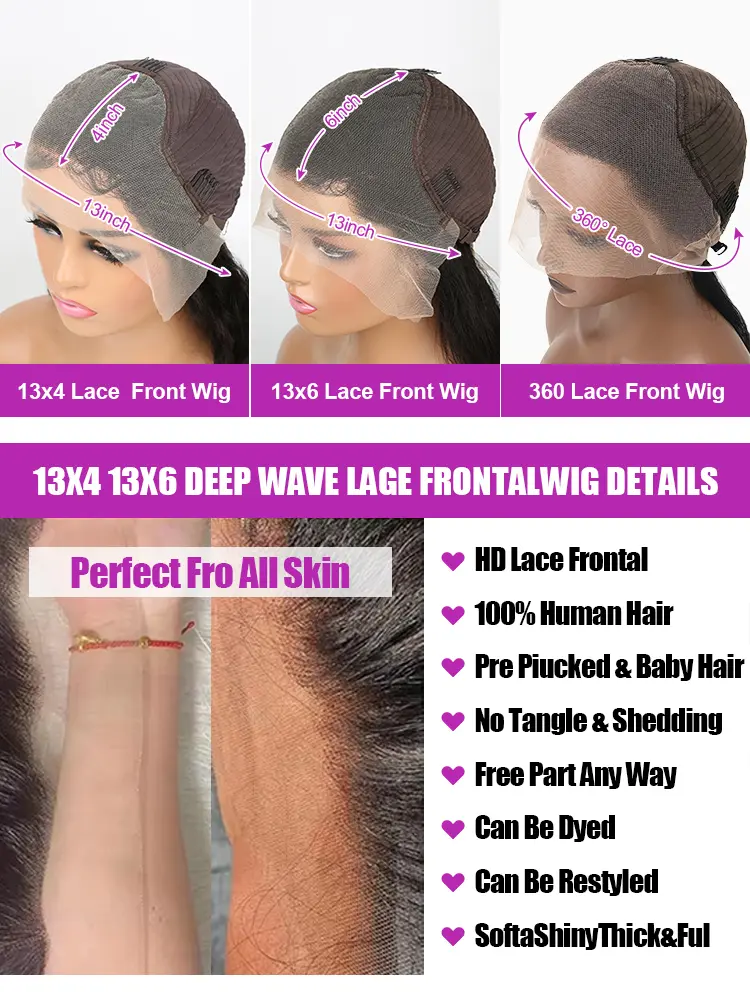 40 46 Inch Deep Wave 13x6 13x4 Hd Lace Front Human Hair Wig 250 Density Water Curly 360 Lace Frontal Wigs Human Hair For Women