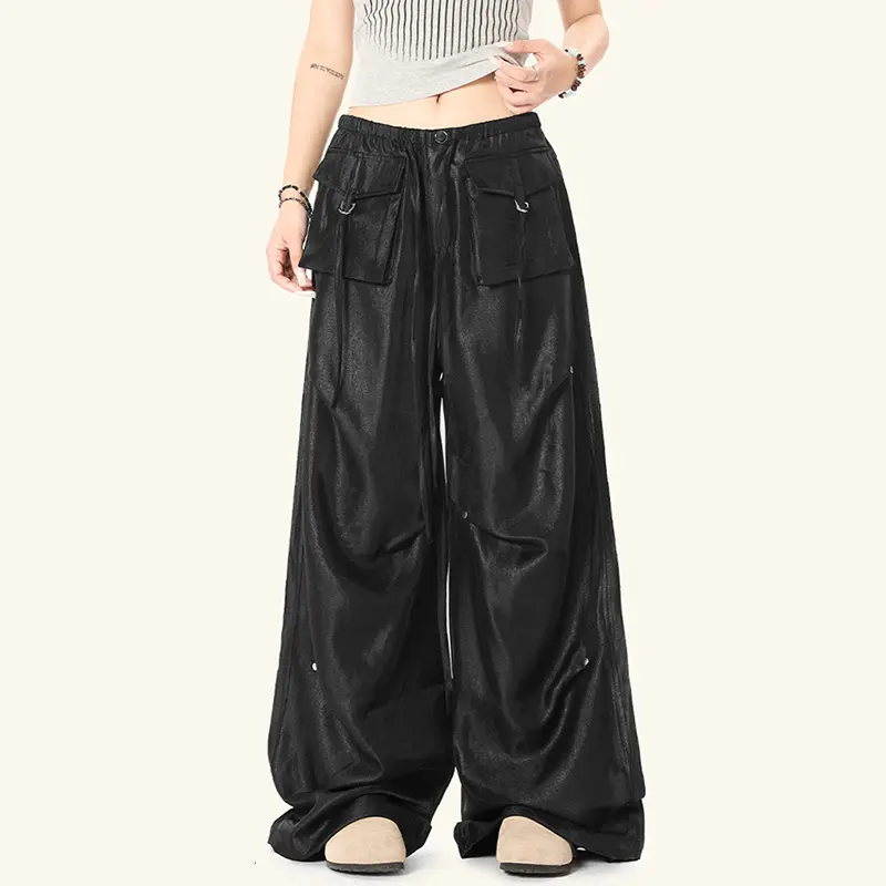 IEFB Liquid Metal Light Sensing Casual Pants Summer Men's Clothing Trendy Loose Wide Leg Solid Color Male Suit Trousers 9W2327
