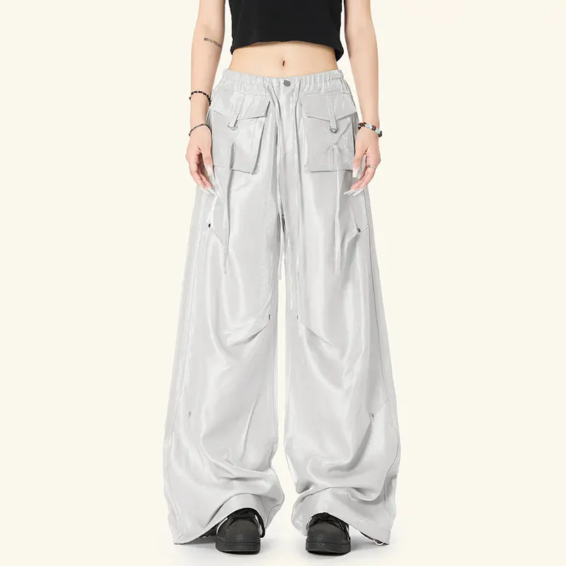 IEFB Liquid Metal Light Sensing Casual Pants Summer Men's Clothing Trendy Loose Wide Leg Solid Color Male Suit Trousers 9W2327